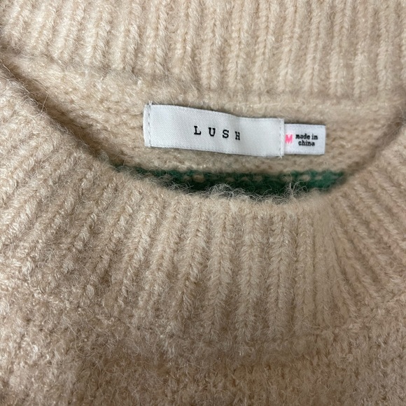 LUSH WOMEN'S SWEATER BEIGE STRIPED RIBBED KNIT PULLOVER Medium - Picture 10 of 10